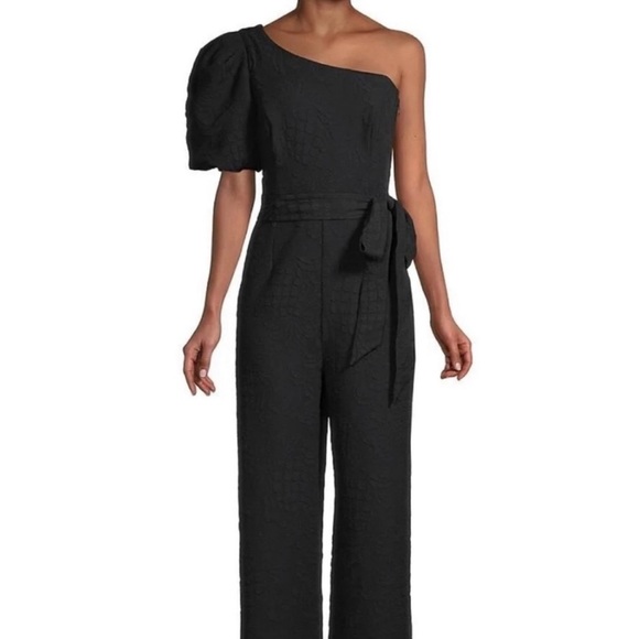 Pinapple pucker textured jacquard Brialyn one shoulder jumpsuit - Picture 3 of 12